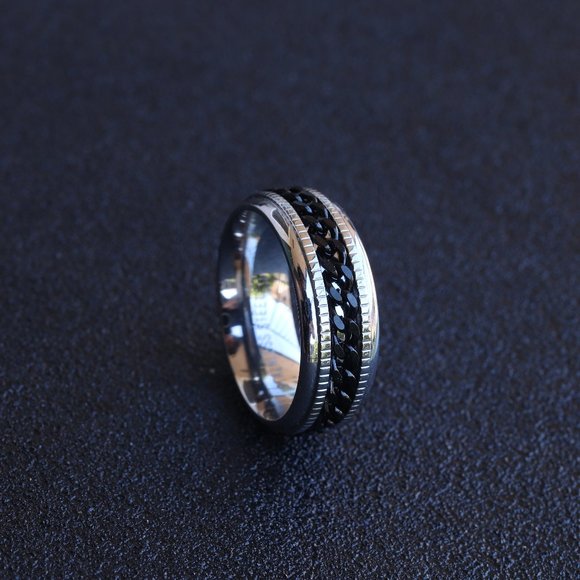 Fidget Ring, Spinner Ring, Anxiety Ring, Meditation Ring, Chain Spinner Ring Men - Picture 8 of 8